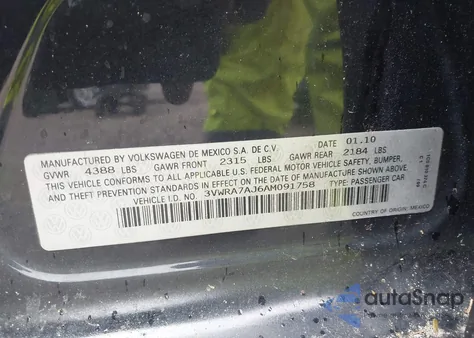 2010 Volkswagen Jetta Wolfsburg Edition из США, поврежденный, VIN 3VWRA7AJ6AM091758